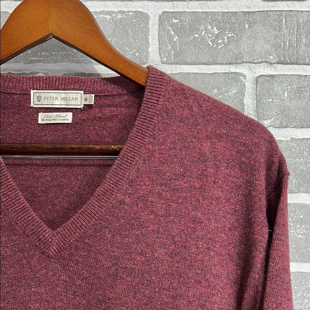 Peter Millar Burgundy V-Neck Sweater Mens Med 90% Wool 10% Cashmere Luxury‎ Knit